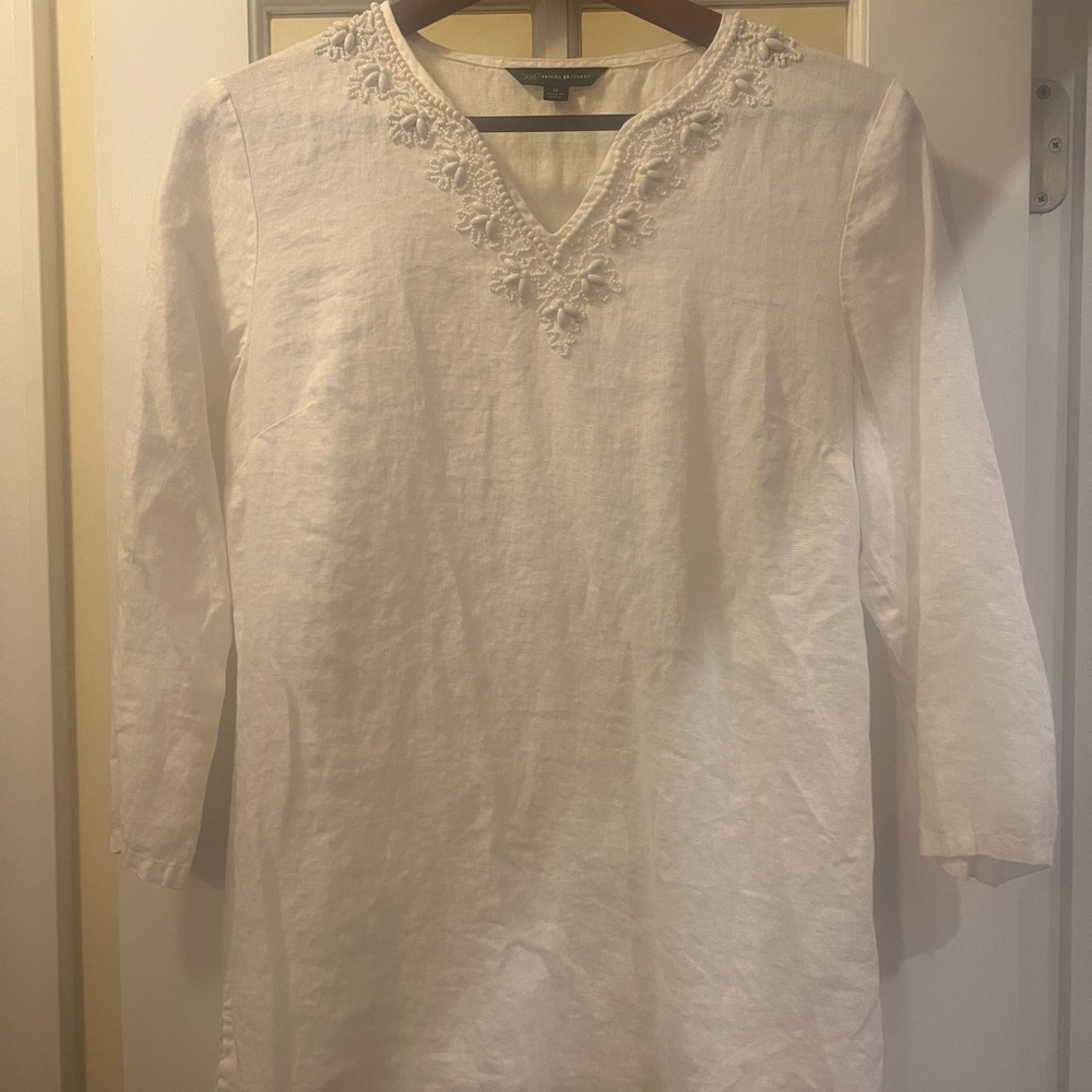 Brooks Brothers White Beaded Embroidered Tunic beautiful!!! medium